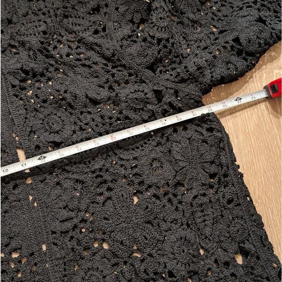 Zara Black Macrame Knit Crochet Cardigan Coat Long Sleeve Jacket, size XS-S - Picture 5 of 9